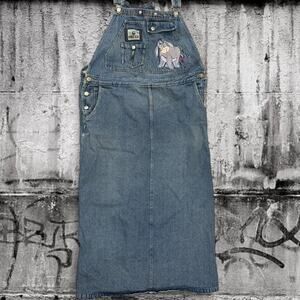 Vintage Disney Eeyore Denim Overall Dress Winnie the Pooh Jumper Skirt Y2K Large